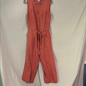 a new day Sleeveless Coral Jumpsuit GUC Size XL Linen/Rayon blend